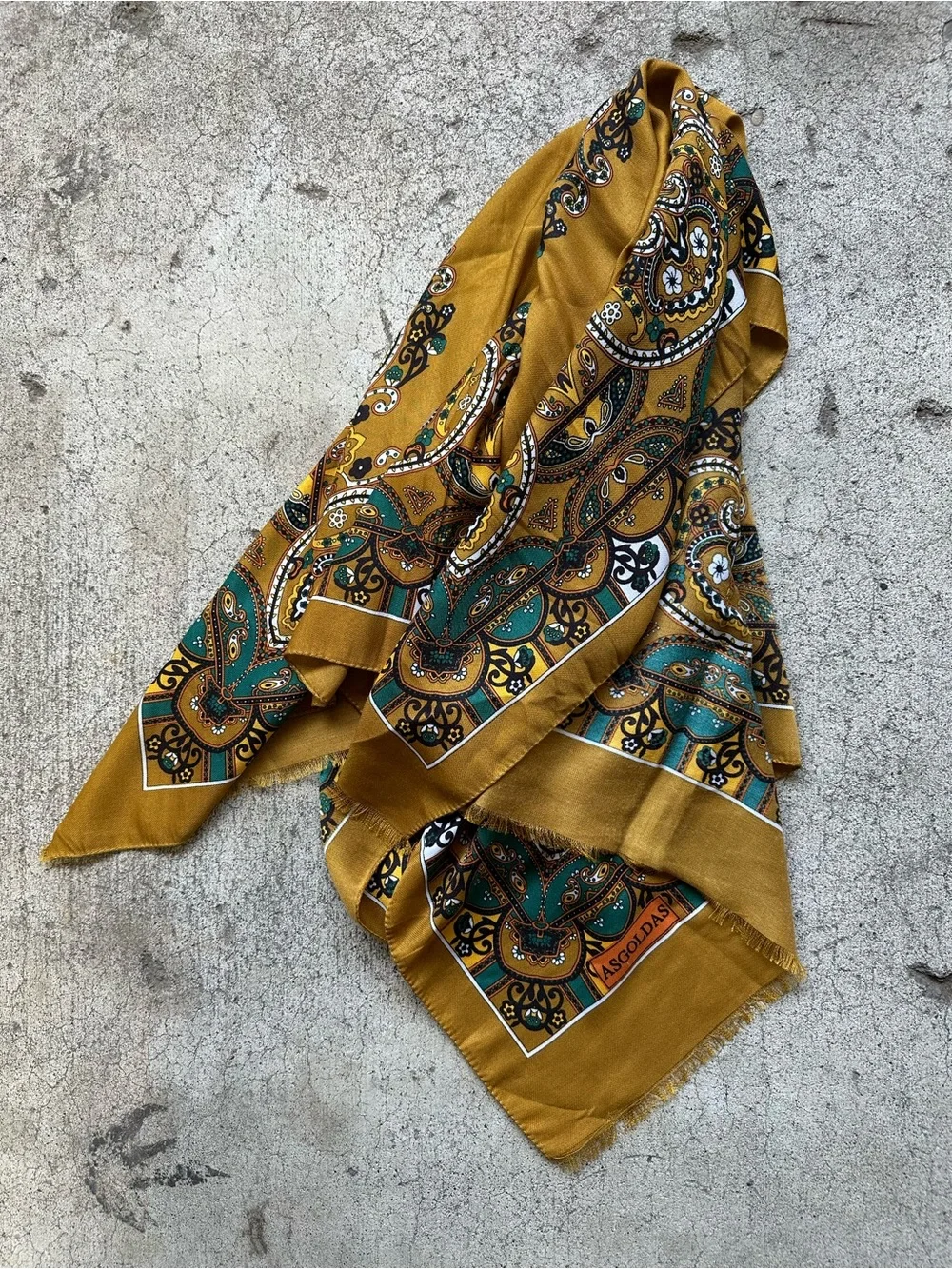 VTG Asgoldas Brown Paisley Print Silk Scarf